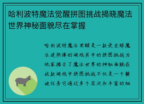 哈利波特魔法觉醒拼图挑战揭晓魔法世界神秘面貌尽在掌握